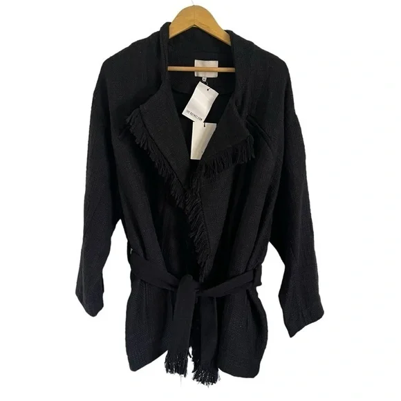 IRO Cauley Coat Fringe Moto Style Navy Tweed Jacket - Picture 4 of 12